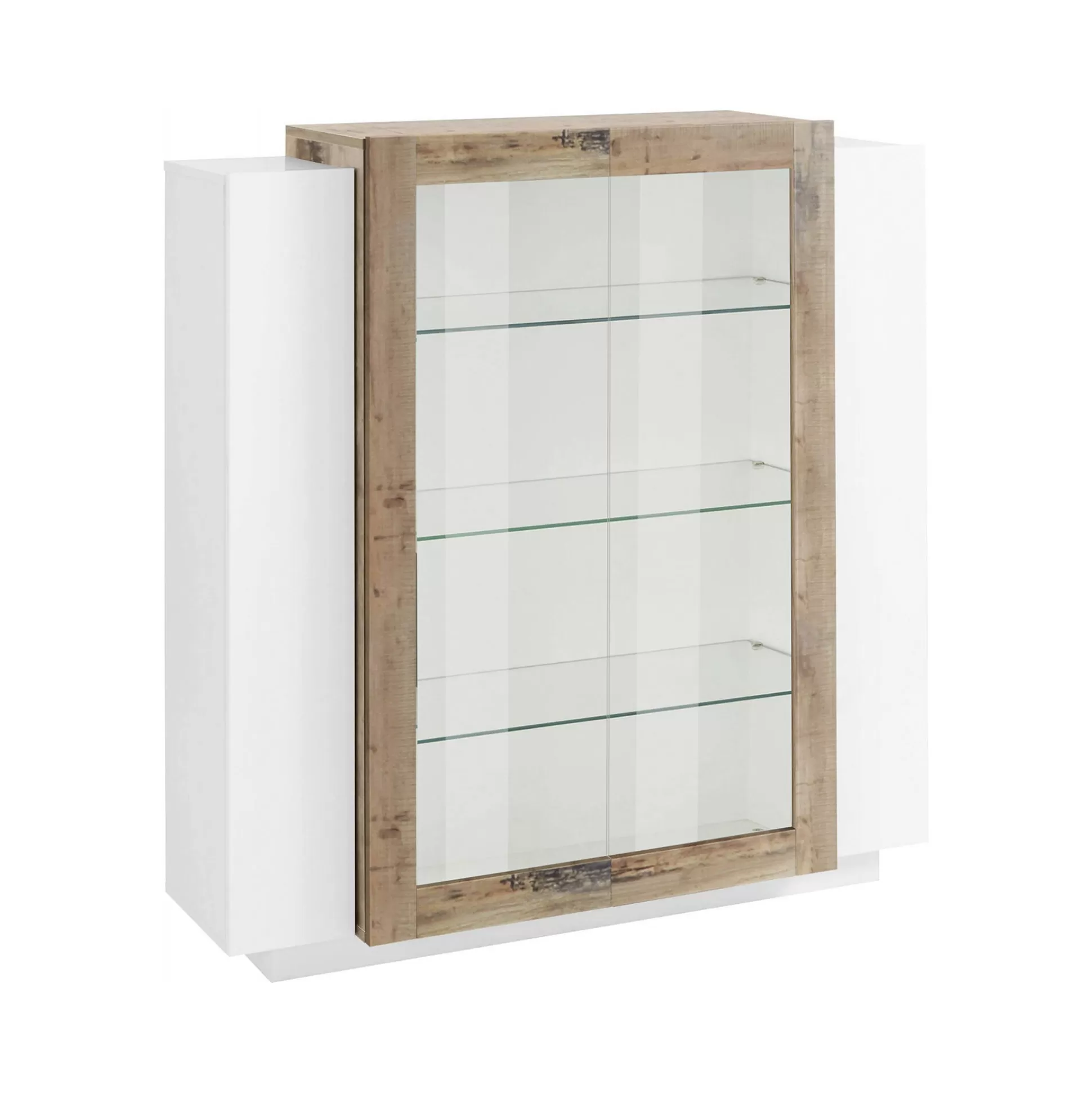 Dmora Vetrine<Vetrina Dlamagn, cm 120x45h115, Bianco lucido e Acero