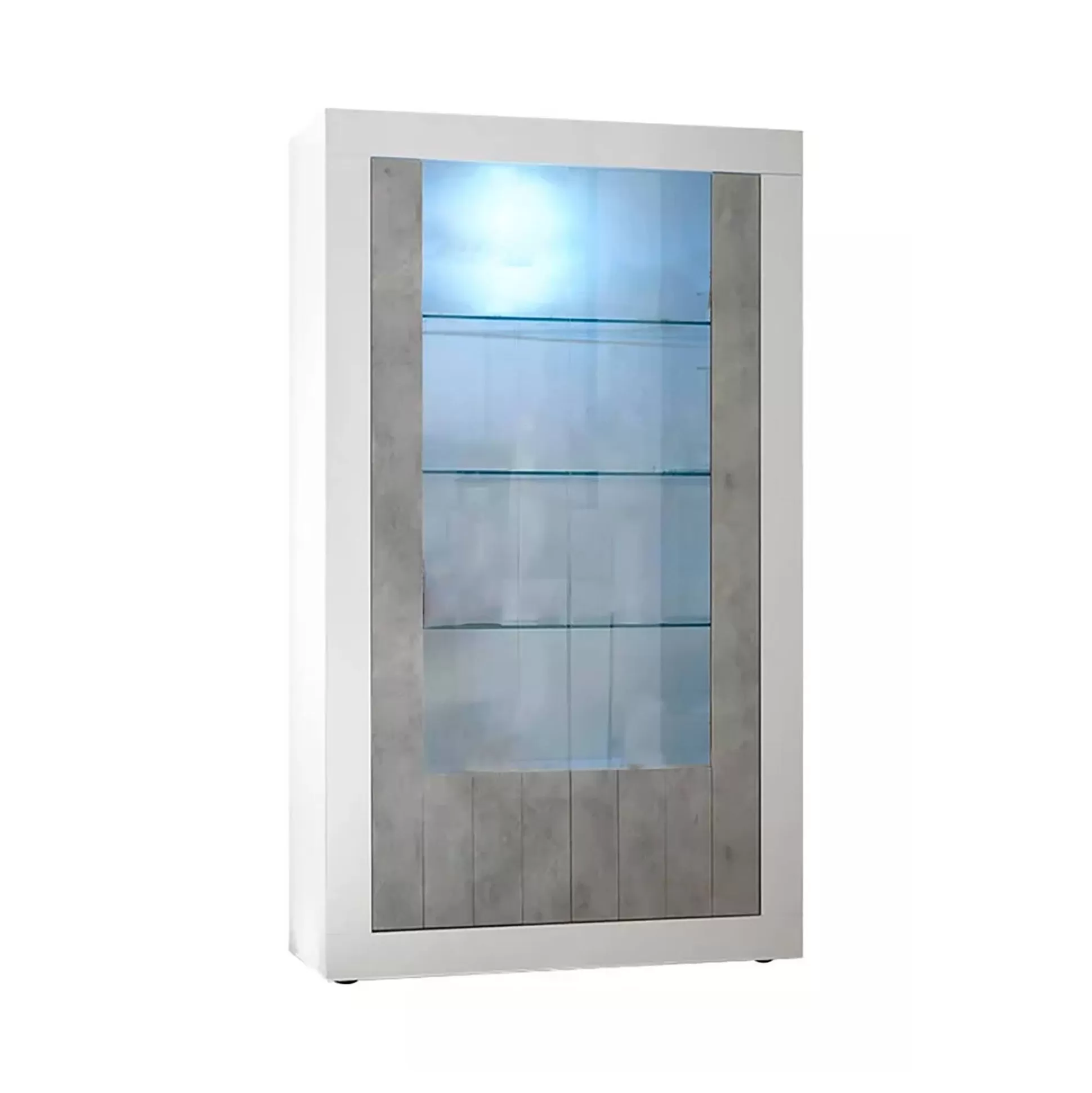 Dmora Vetrine<Vetrina Dporzingi, 110x42 h190 cm, Bianco lucido e Cemento