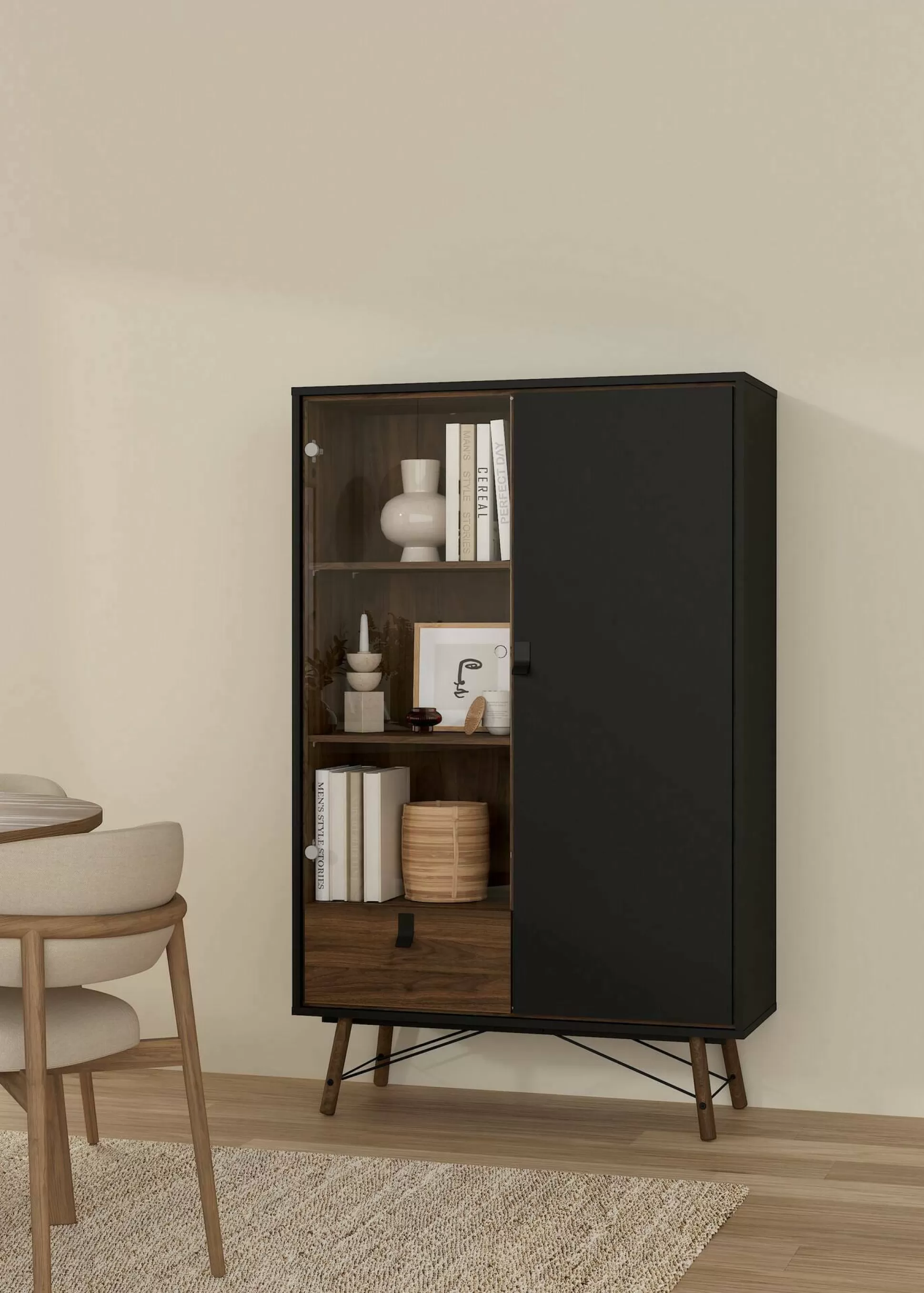 Dmora Vetrine<Vetrina Dvell, 40x102 h162 cm, Nero e Noce
