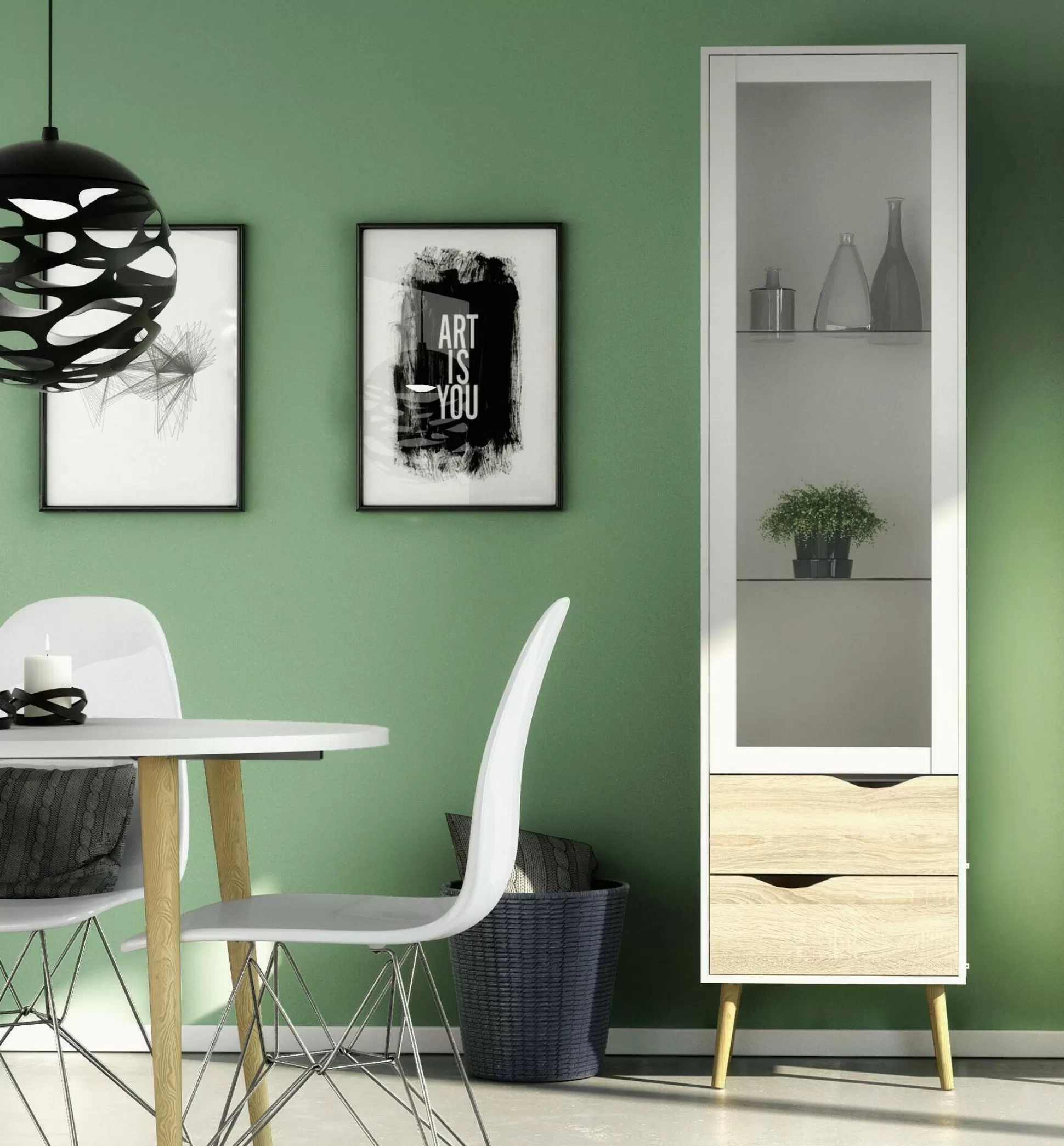 Dmora Vetrine<Vetrina Fabia, 50x39 h200 cm, Bianco e Quercia