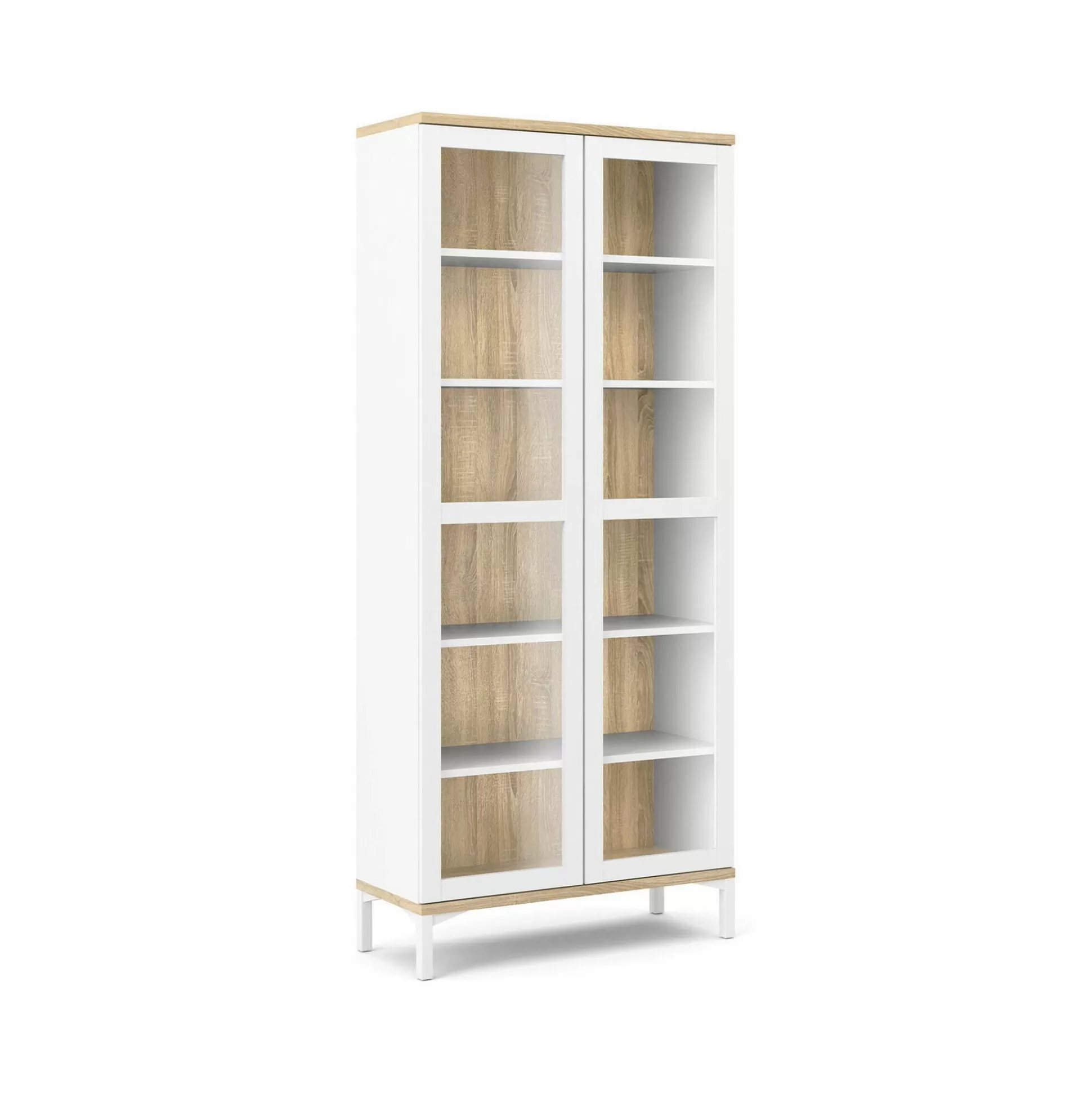 Dmora Vetrine<Vetrina Hudhud, 89x36 h203 cm, Bianco e Quercia