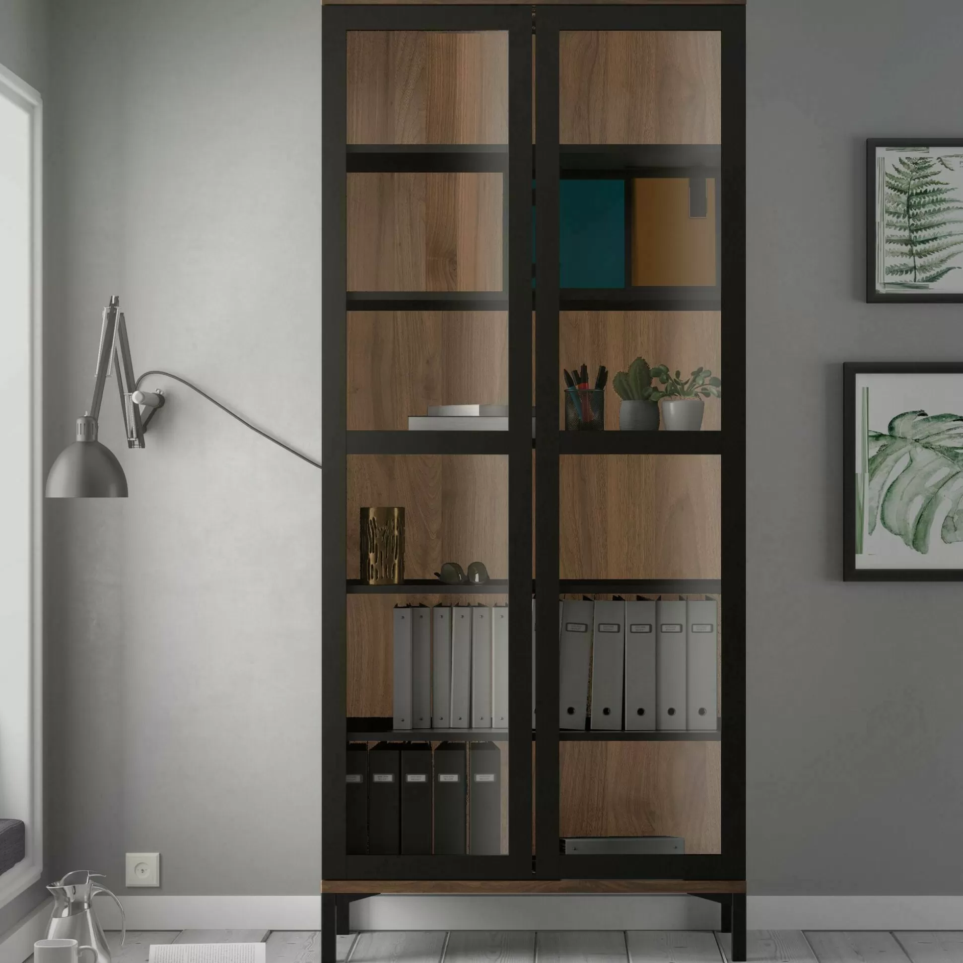 Dmora Vetrine<Vetrina Hudhud, 89x36 h203 cm, Nero e Noce