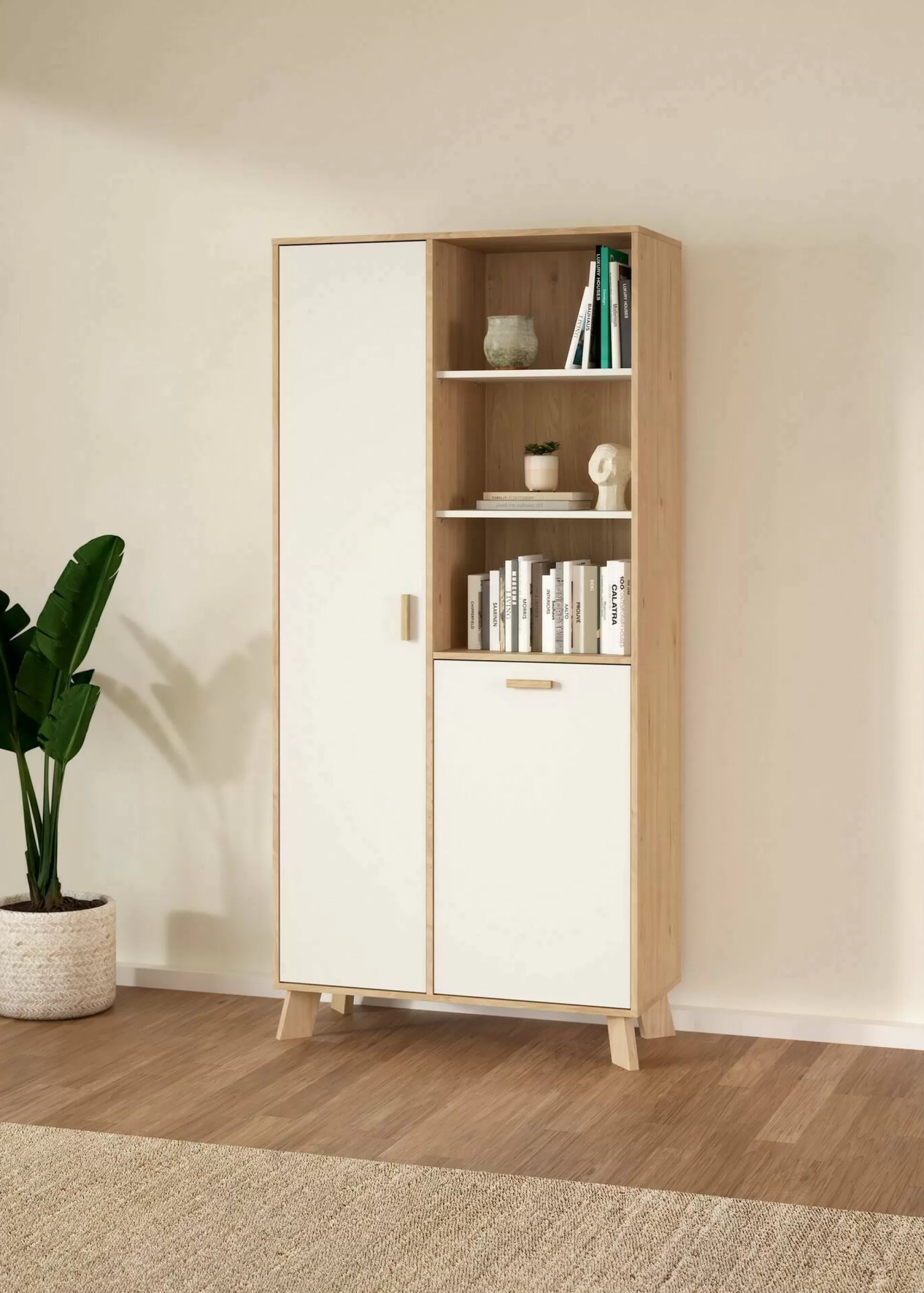 Dmora Vetrine<Vetrina Mirinae, 40x89 h188 cm, Rovere e Bianco