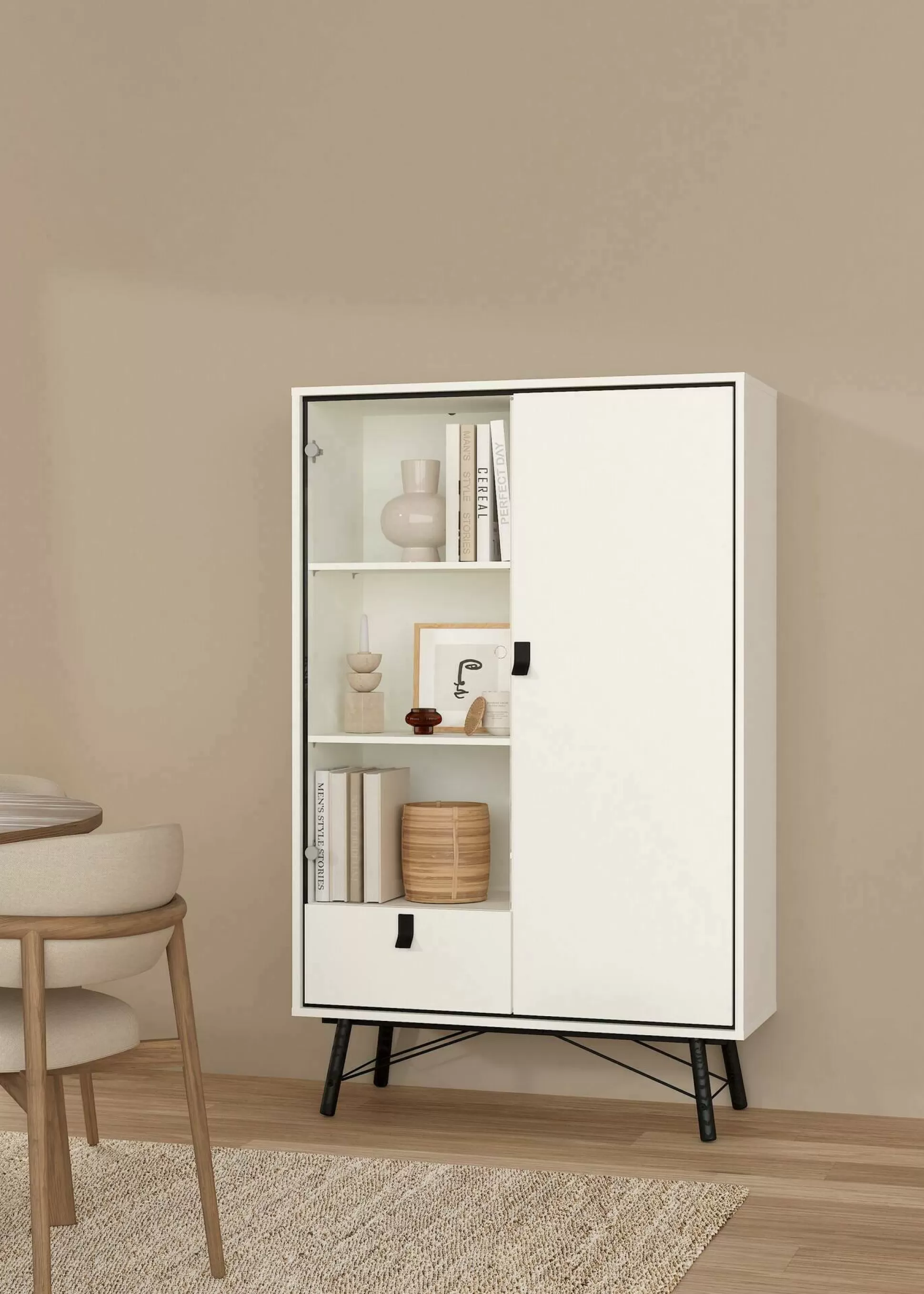 Dmora Vetrine<Vetrina Mora, 40x102 h162 cm, Bianco e Nero