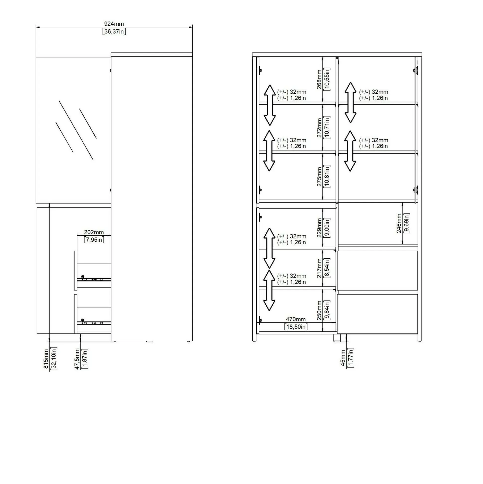 Dmora Vetrine<Vetrina Nadine, Credenza espositiva, Vetrinetta multiuso, Madia da soggiorno, 48x100 h170 cm, Rovere e Bianco