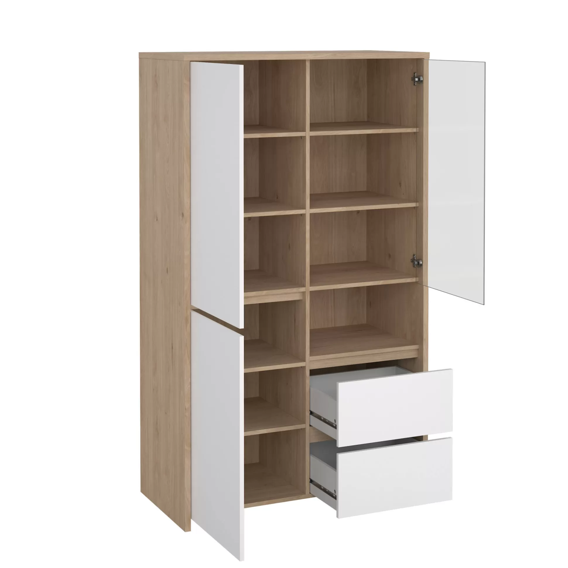 Dmora Vetrine<Vetrina Nadine, Credenza espositiva, Vetrinetta multiuso, Madia da soggiorno, 48x100 h170 cm, Rovere e Bianco