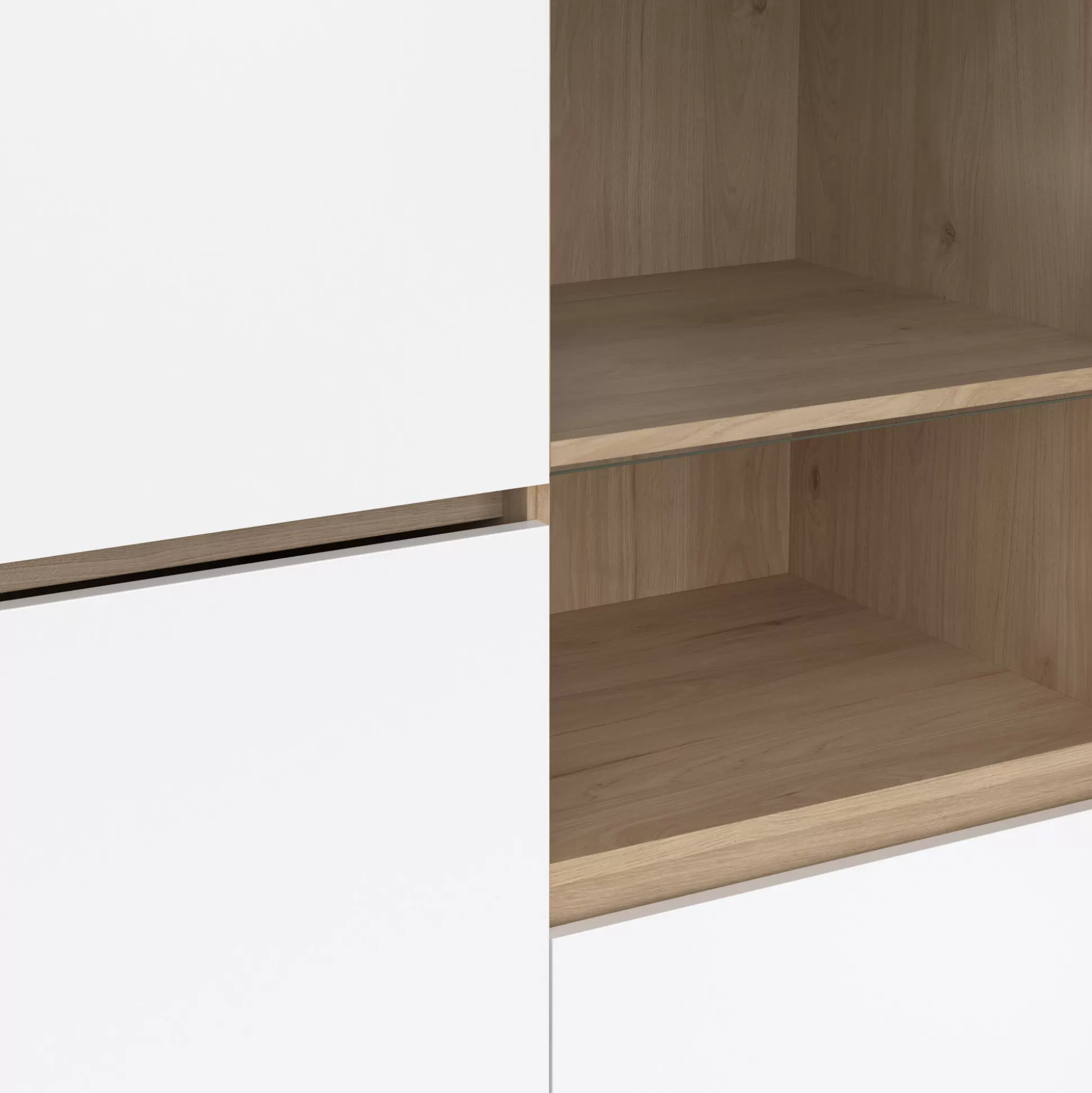 Dmora Vetrine<Vetrina Nadine, Credenza espositiva, Vetrinetta multiuso, Madia da soggiorno, 48x100 h170 cm, Rovere e Bianco