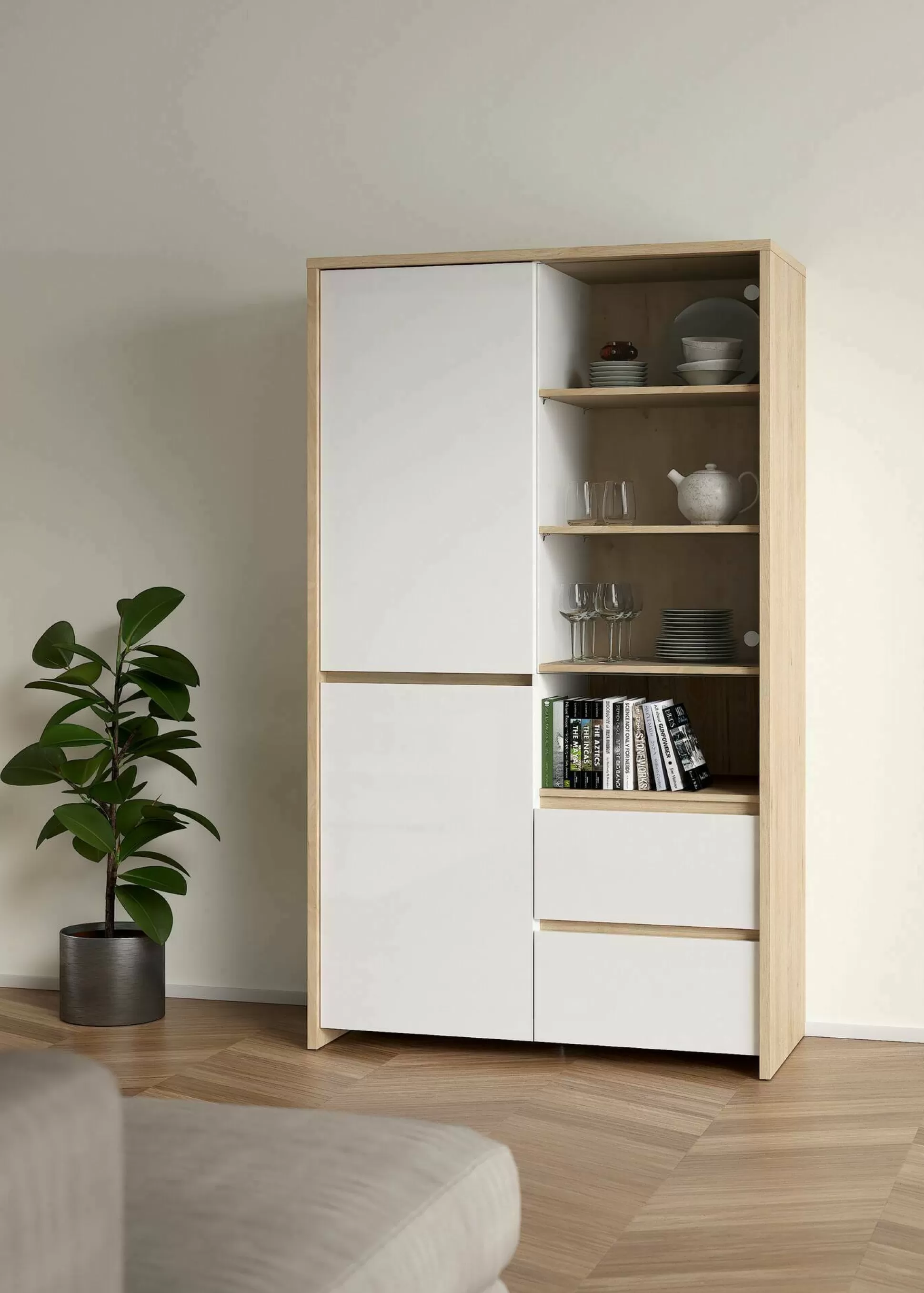 Dmora Vetrine<Vetrina Reykjavik, 48x100 h170 cm, Rovere e Bianco